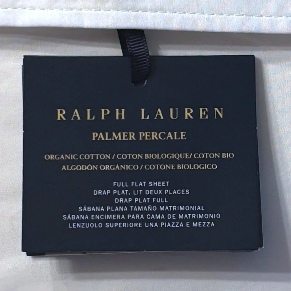 Ralph Lauren Palmer Organic Cotton Percale Full Flat Sheet 464TC Sand Dune Trim